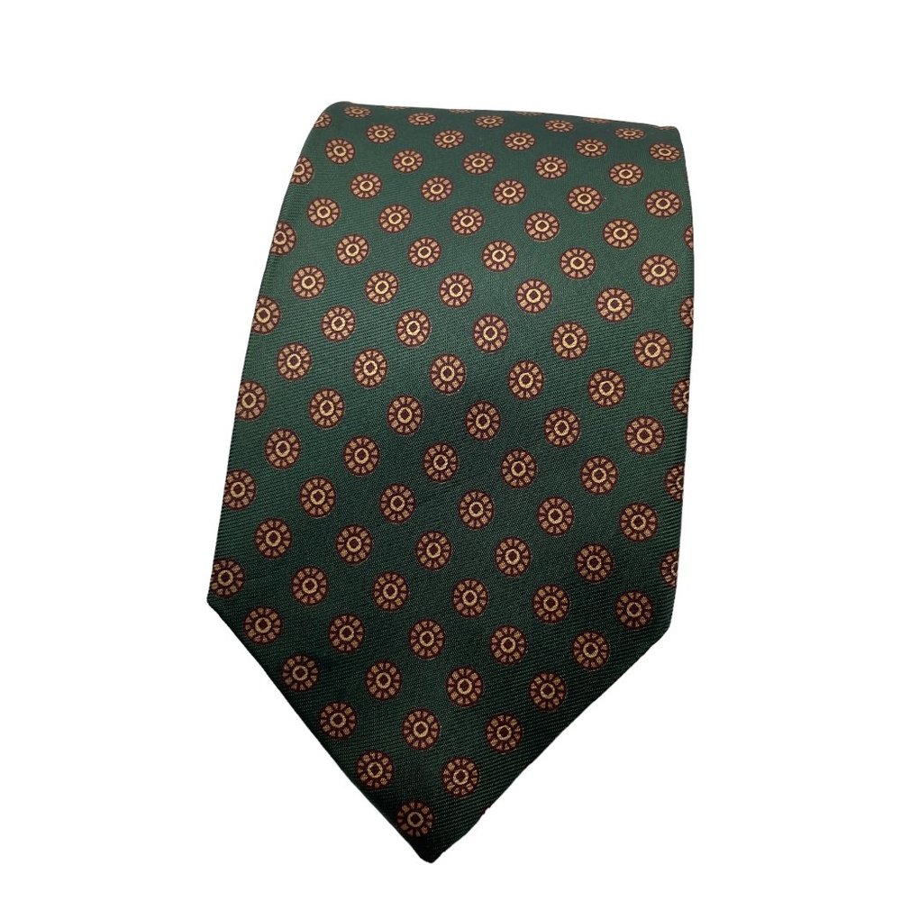 The Spinning Wheel Men's Green Geometric Classic Silk Necktie